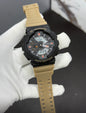 Hsg Khaki Silicone Strap Black Dial Water resistant Sports Men Watch 989499
