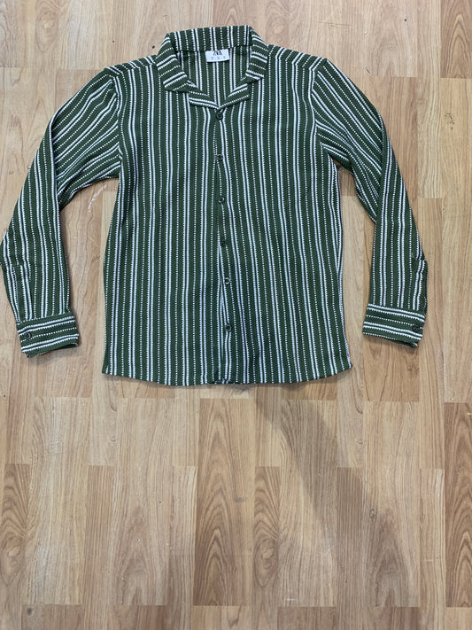 RAZ Green White Colour With Crochet Design Premium Quality Full Sleeve Shirt 8092