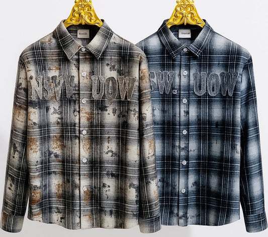 Nsvk UOWZ  Beige Brown White Check Print Shaket Shirt W8158