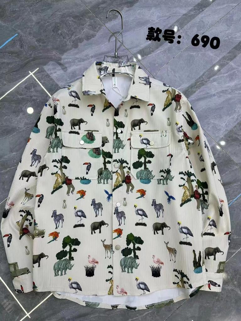 Unique Design X Original New Cream  Color With Multiple Elephant Print Fashion Classic Peper Cotton Fabric Shirt Shackets 690