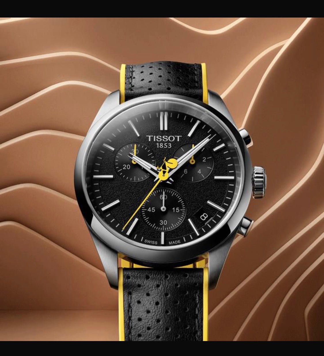 SIT TIS Black Yellow Strap Silver Ring Black Dial Men’s Watch 990822
