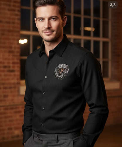 AQUARIUS Black Colour Eagle Gold Black White Stud Design Premium Quality Full sleeve Shirt 2571