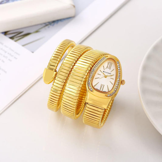 LVB Golden Snake Chain Ladies Stud Golden Dial Watch 989347