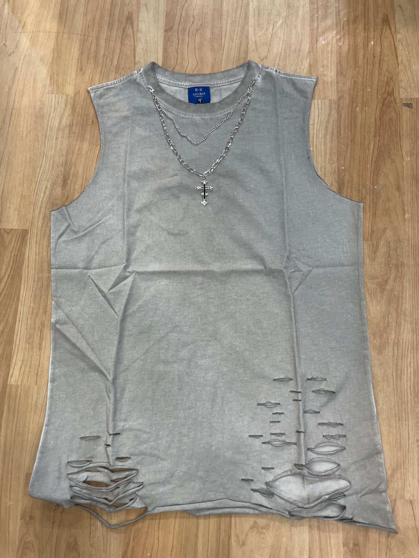R.K Grey Faded Colour With Chain Rugged Style Imported Unisex Tank Top 9787