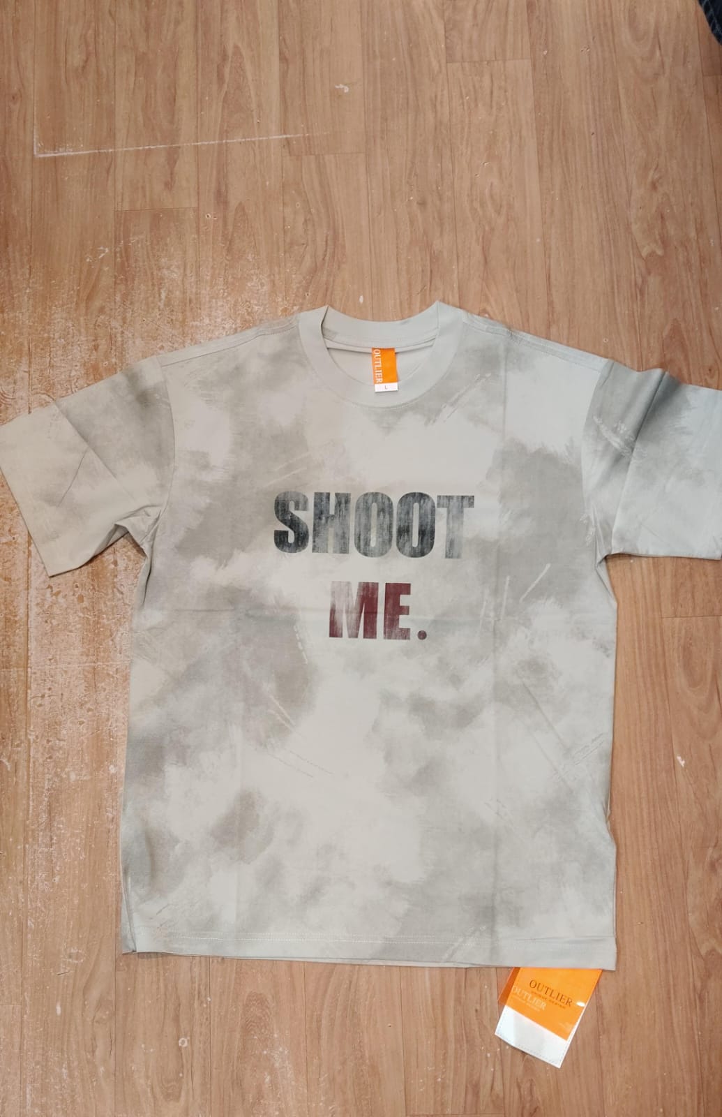 OUTLIER Grey Colour Shoot Me Print Premium Quality Back Print Round Neck T-Shirt OL 459