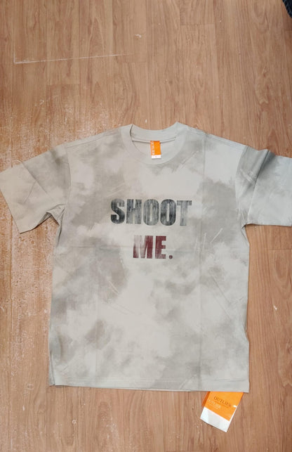 OUTLIER Grey Colour Shoot Me Print Premium Quality Back Print Round Neck T-Shirt OL 459