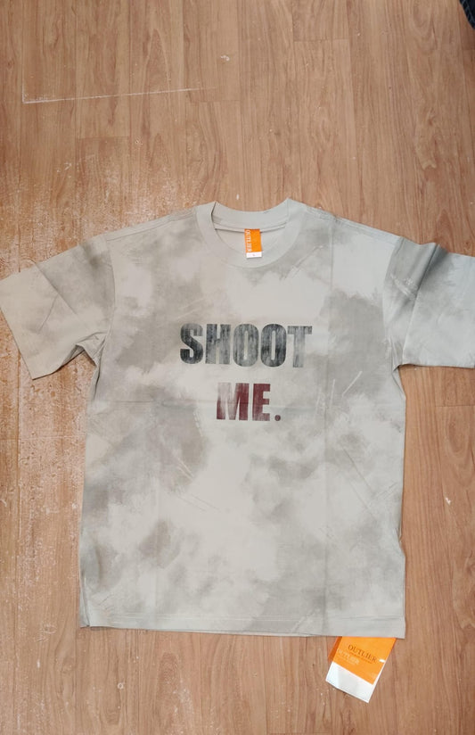 OUTLIER Grey Colour Shoot Me Print Premium Quality Back Print Round Neck T-Shirt OL 459