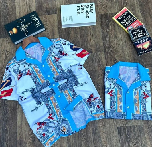 White Blue  Colour Horse City Printed Premium Quality Half Sleeve Shirt 2811