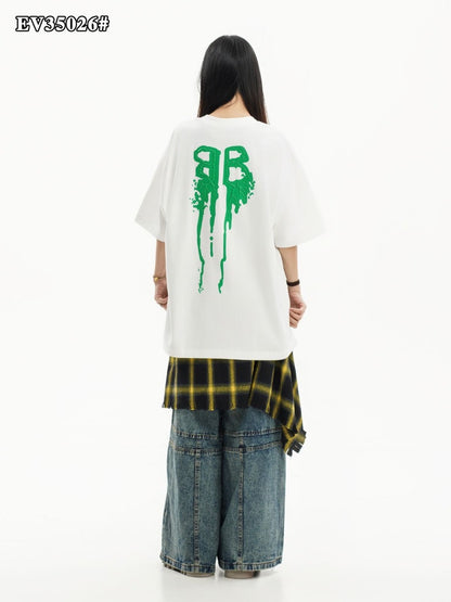 BAL LAB White Colour Green Print Premium Quality Imported Unisex T Shirt EV35026