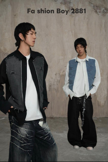 VOGUE DESIGN Black Colour  With Blue Denim Full Sleeve Imported Men’s Shirt 2881