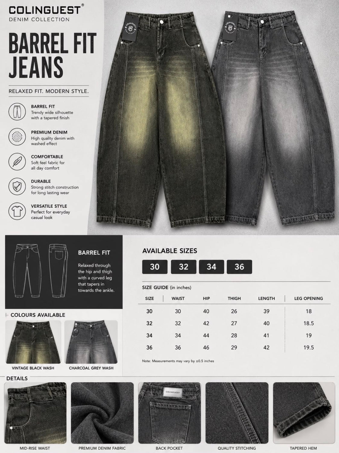 Colin Guest dark Grey Colour Premium Quality Barrel Fit Men’s Jeans 990882