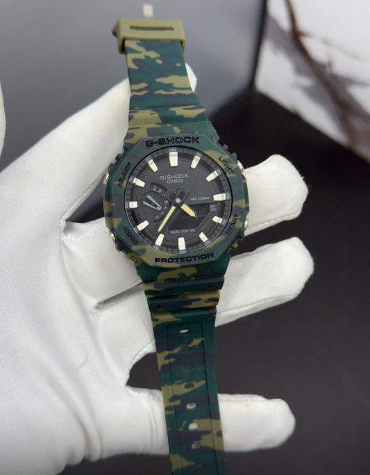 Hsg Green Military Silicone Strap Black Dial Water resistant Sports Men Watch 989497