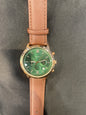 Sof Brown Leather Strap Copper  Ring Green Dial Men’s Watch 990954