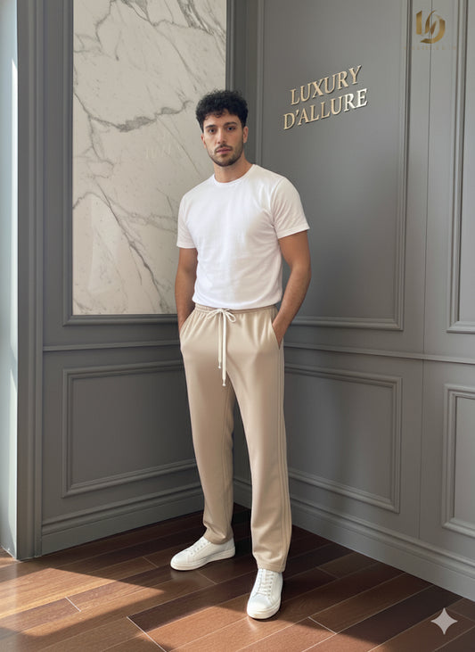 Kuxuan Cream Colour Straight Baggy Fit Side 3 Stripe Imported Lower D8801