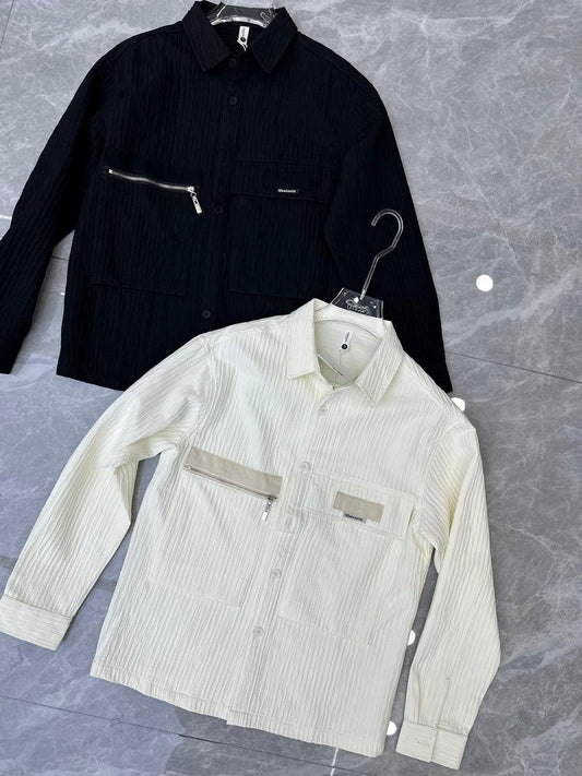 Fashion Black Colour Double Pocket Black Line Print Full Shirt 5021