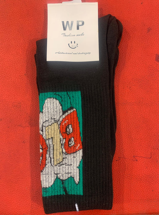 WP Black Colour With Green Print Premium Quality Full Socks 990043