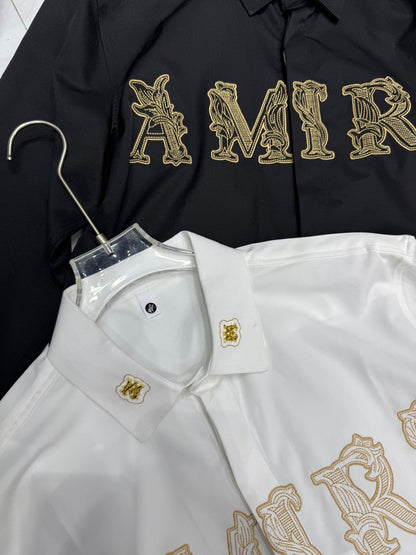 Ami Ima White Colour Golden Embroidery Full Sleeve Imported Shirt 6688