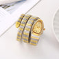 LVB Golden Silver Snake Chain Ladies Stud Golden Dial Watch 989346