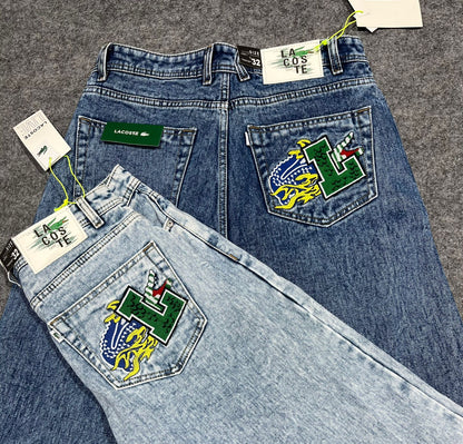 CAL Sky Blue With Back Pocket L Crocodile Embroidery Looser Fit Straight Fit Jeans 19312