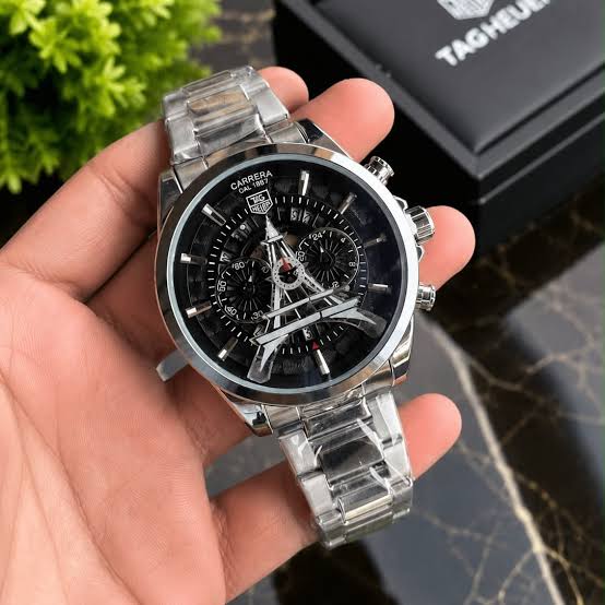 GAT TAG Silver Chain Black Dial Chrono Watch for Men 991457