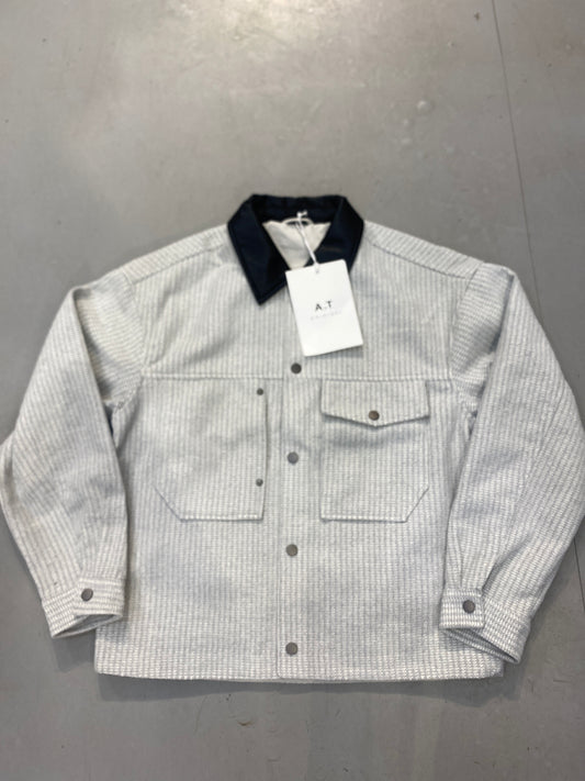 AT Light Gray Black Collar Cardigan Coat Unisex Jacket H78