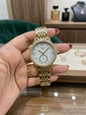 NOL LON Golden Chain Stud Ring White Dial Ladies Watch 991405