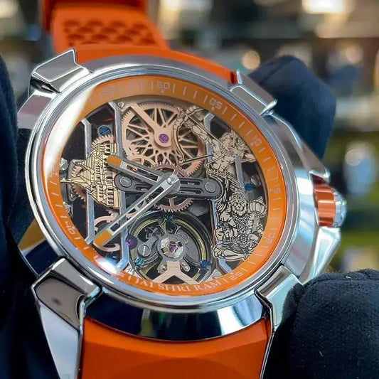 CAJ JAC Ram Mandir Edition Orage Strap Silver Dial Japanese Machine Automatic Men’s Watch 990730