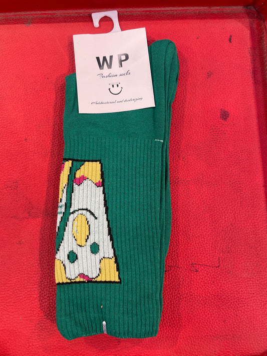 WP Dark Green Colour With Face Print Premium Quality Full Socks 990066