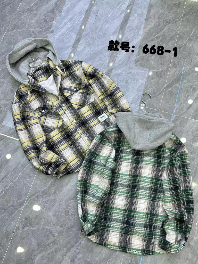 Unique Design x Original New Grey Yellow Colour With check Shirt with Hoodi 6681