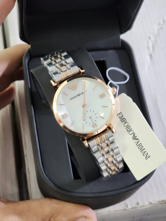 Mra Silver Copper Chain White Chrono Dial Ladies Watch 401803