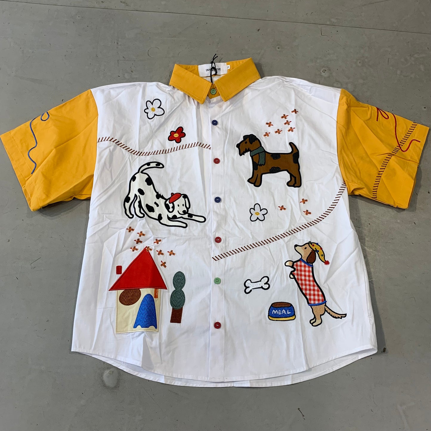 INNSERSE MEAL White Yellow Colour Dog Patch Imported Unisex Shirt 5139