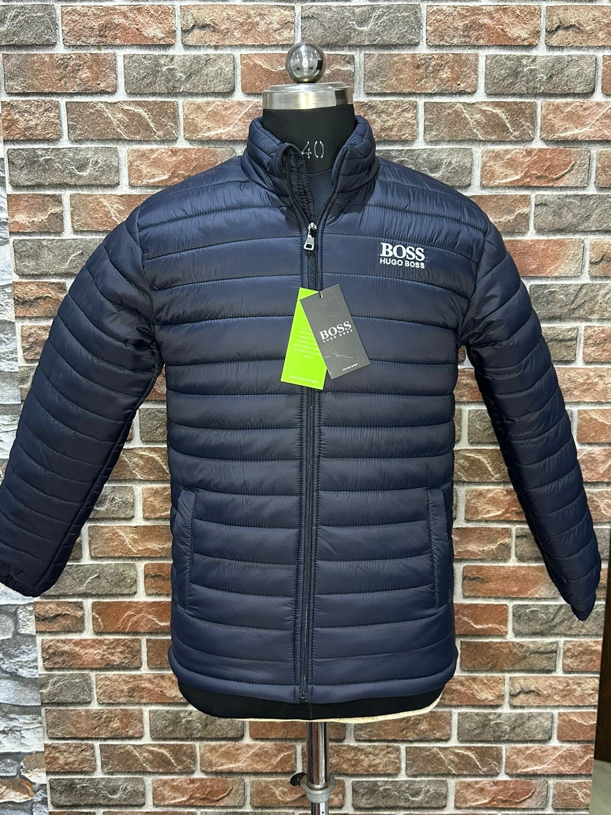 SOB Navy Blue Colour Front Logo Embroidery Puffer Zipper Jacket 78906