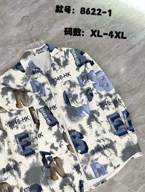 Unique Design White Blue Grey Colour Printed Full Sleeve Shacket 8622