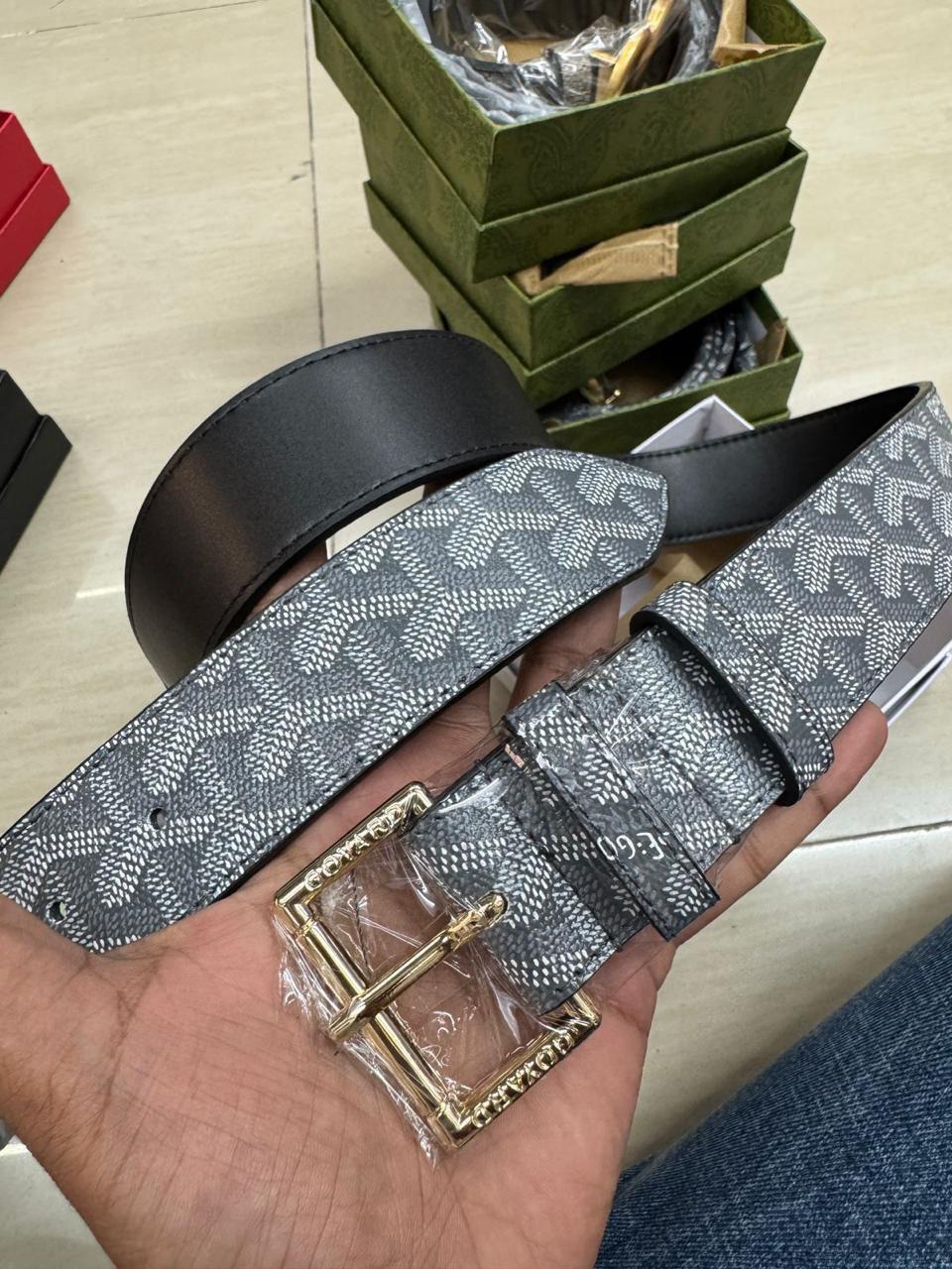 YOG GOY Gold Buckle Grey Printed Strap Premium Quality Imported Unisex Belt 990664