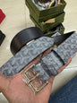 YOG GOY Gold Buckle Grey Printed Strap Premium Quality Imported Unisex Belt 990664