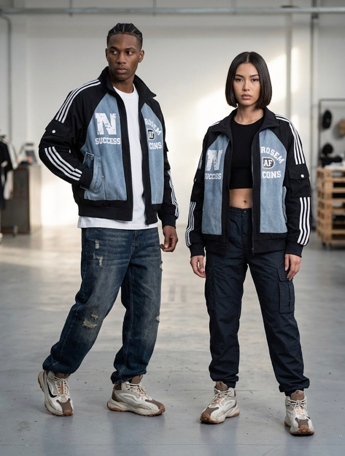 N SUCCES Black Colour With Rugged Blue Denim Design Premium Quality Unisex Jacket 268-17