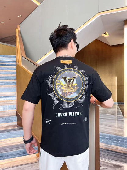 Uol Black Tshirt Brown Print Regular Fit Back Print 25102