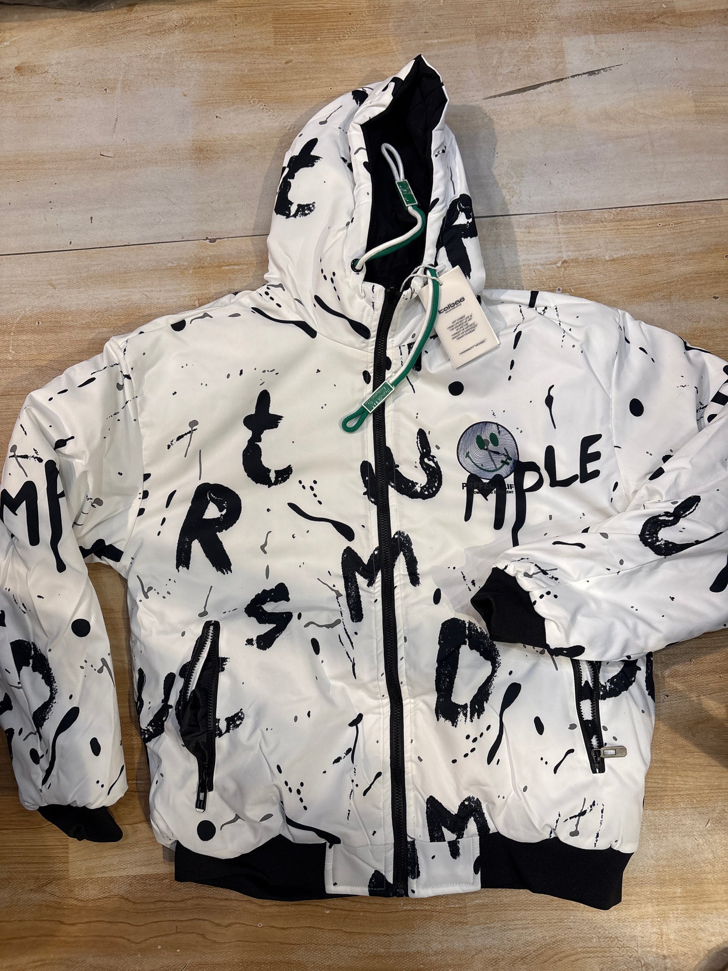 PREFECT LIFE White Colour Black Print Double Side Reversible Hooded Jacket K-8817JR