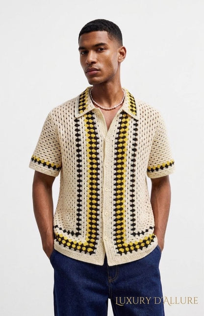 Panda Crochet Cream Yellow Brown Colour See Through Imported Unisex Shirt MS0130