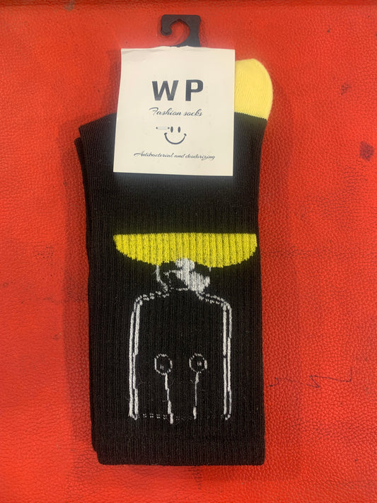 WP Black And Yellow Colour With Face Print Premium Quality Full Socks 990049