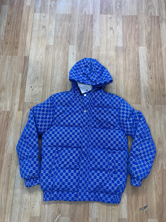 Important Puffer Jacket Blue Colour Grey Prints 8880