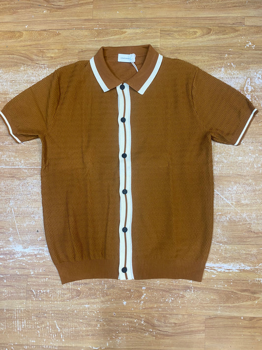 Ultimate Details Brown With White Lining Knitted Premium Quality Unisex Cardigan P2005