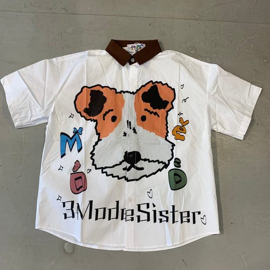 3MODE SISTER White Colour Brown Coller Cartoon Print Imported Unisex Shirt 241