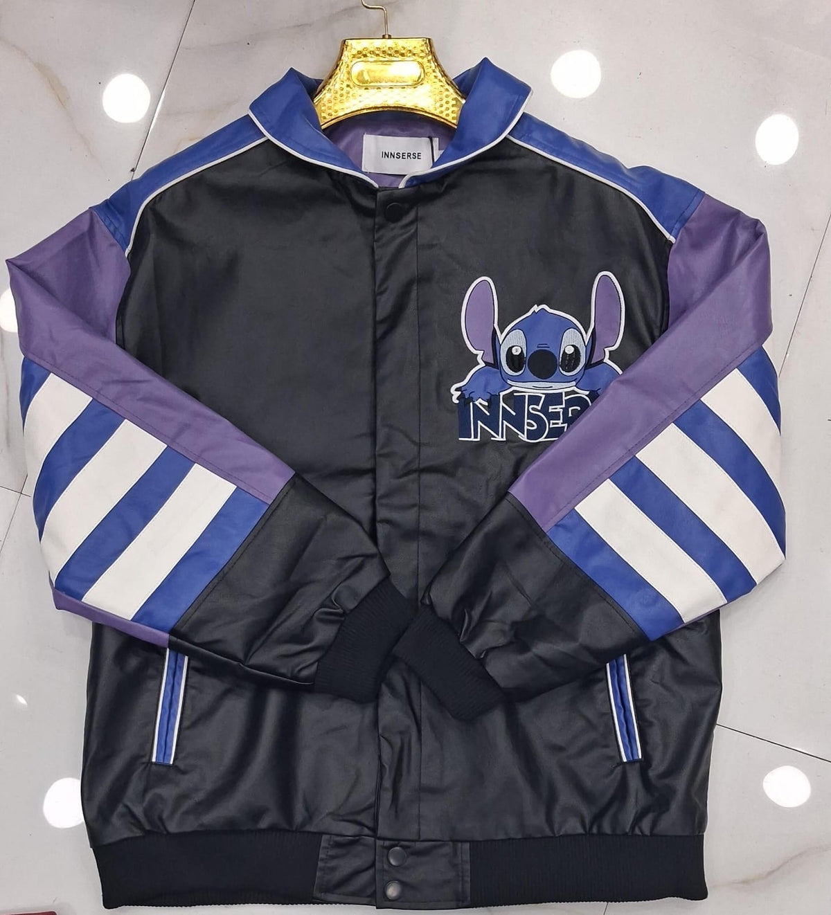 INNSERSE Black Purple Colour INNSERSE Embroidery Premium Quality Unisex Imported  Leather Jacket