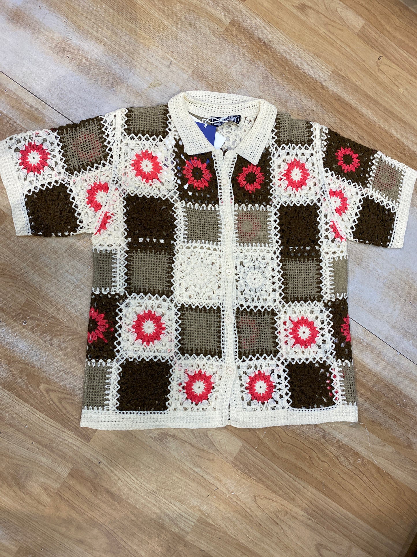 Panda Crochet Shirt White Brown Colour With Pink Flower MS0029