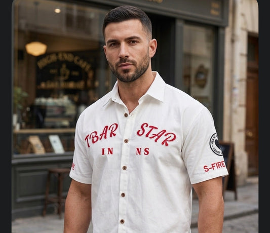 QWZ TBAR STAR White Colour With Mickey Cartoon Patch Back Print Imported Unisex Oversized Shirt 990689