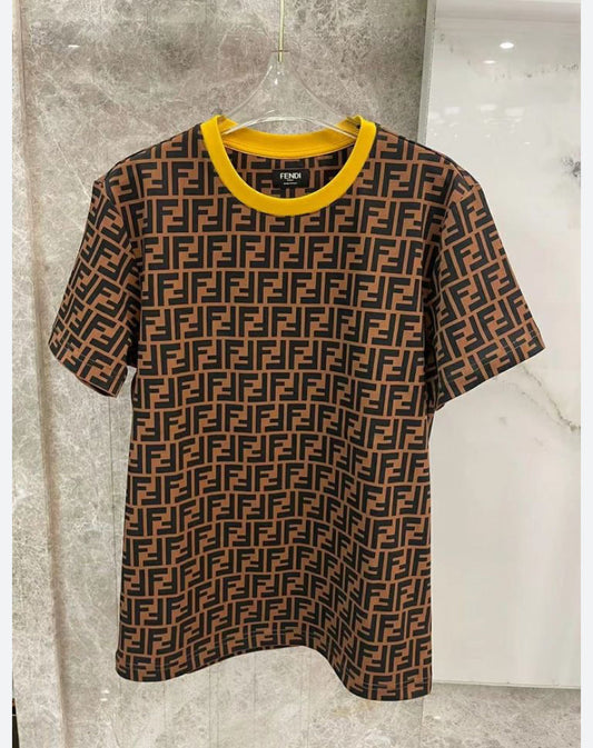 NEF Brown Colour With Monogram Print Premium Quality Heavy Cotton Fabric Tshirt 61003