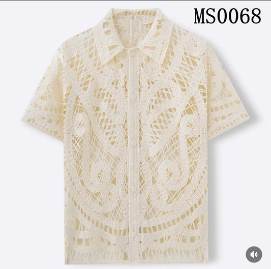 Panda Crochet Shirt Cream Colour See-Through MS0068