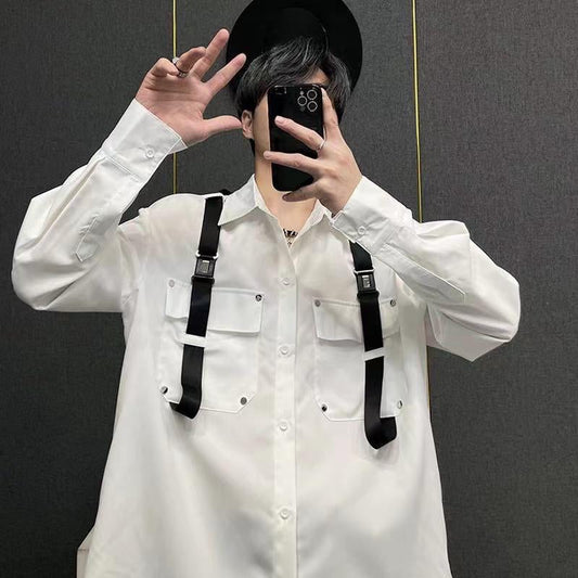 White Colour with Two Straps Design Full Sleeves Korean Style Shirt Z018