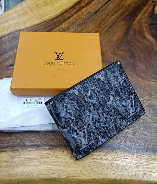 UOL LOU Black Colour VL Print Italian Leather Imported Men’s Wallet 991344